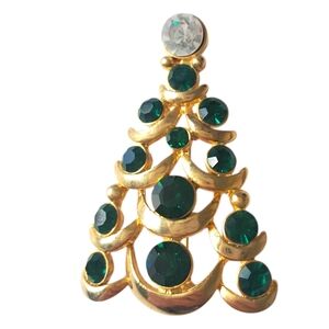Vintage Eisenberg Ice Festive Gold and Green Rhinestone Brooch